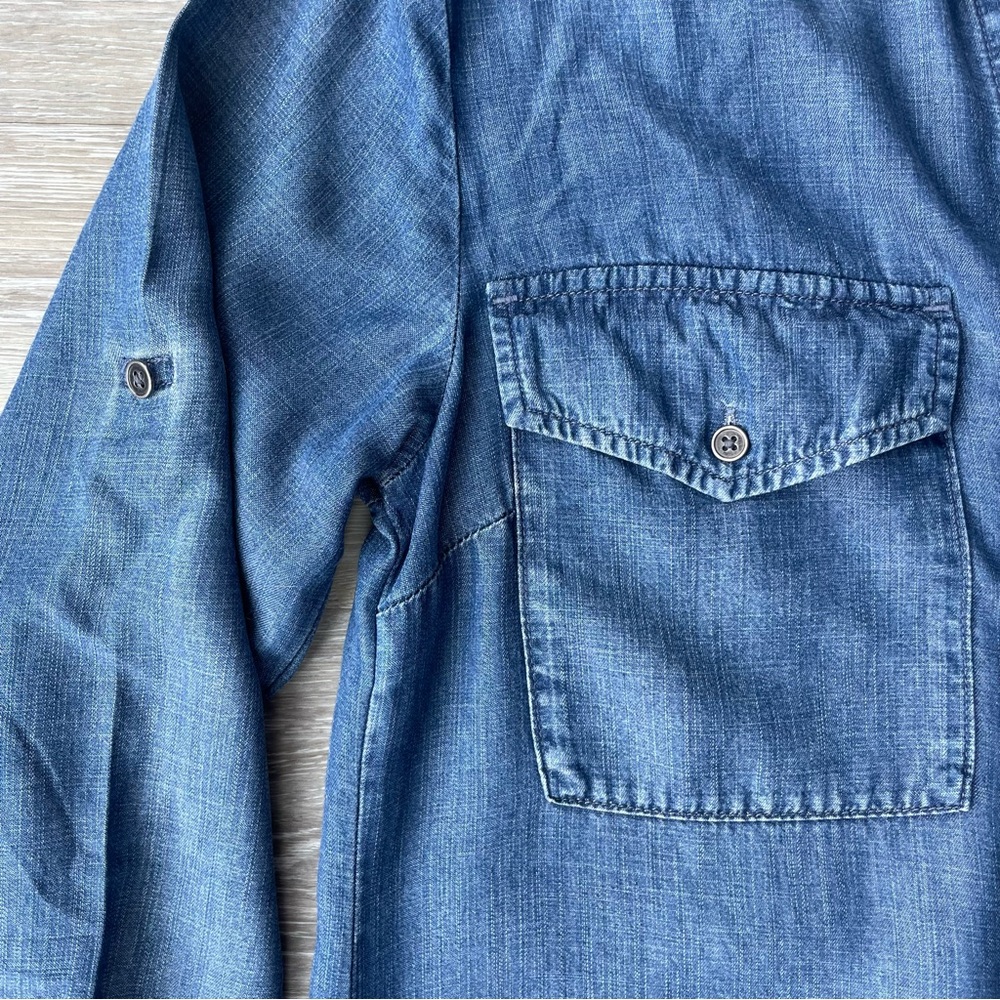 Cloth & Stone Anthropologie Chambray Denim Maxi Shirt Dress Raw Hem Size S Blue - Picture 5 of 8
